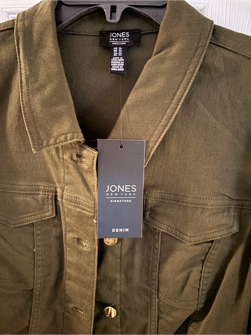 Jones New York Olive Green Denim Jacket with Chest Pockets